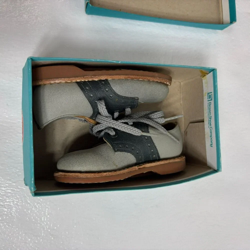 Buster Brown Vintage Kids Two Toned Unisex Saddle Oxford Shoes Size5D Gray Black